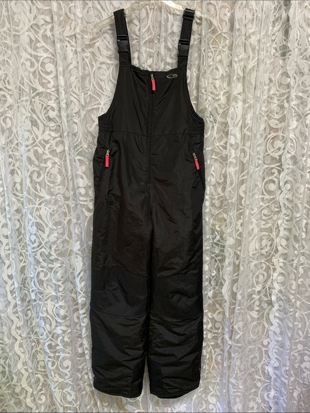 Champion Kids Black Snow Bibs with Pink Zipper Accents